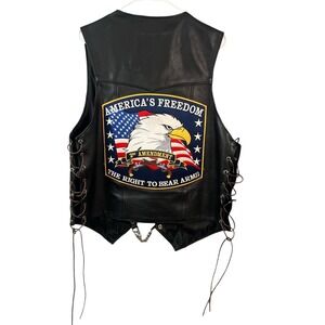 Skin-Tan Leather Motorcycle Vest Mens 42 Black Eagle Patch Bikercore Moto Baddie